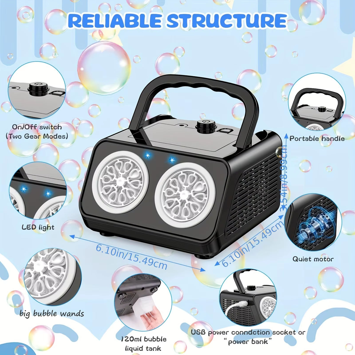 Automatic Bubble Machine Upgrade Bubble Blower with 2 Fans, 20000+ Bubbles per Minute Bubbles for Kids Portable Bubble Maker Ope