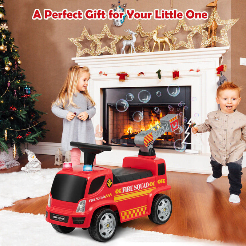 Kids Push Ride on Fire Truck with Ladder Bubble Maker and Headlights