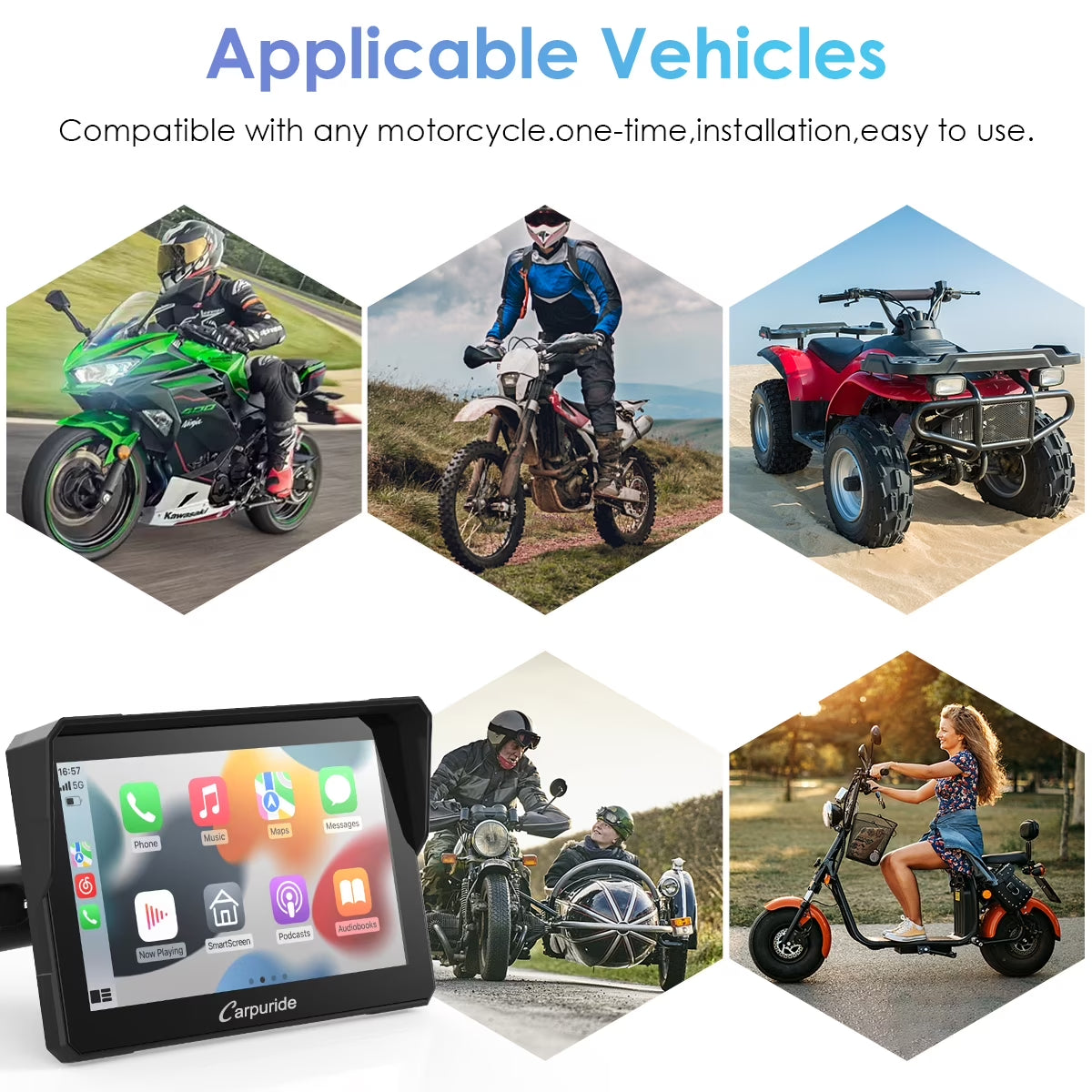 Carplay & Android Auto，Ip67 Smart Screen for Motorcycle Stereo, Light Sensor（702） ﻿