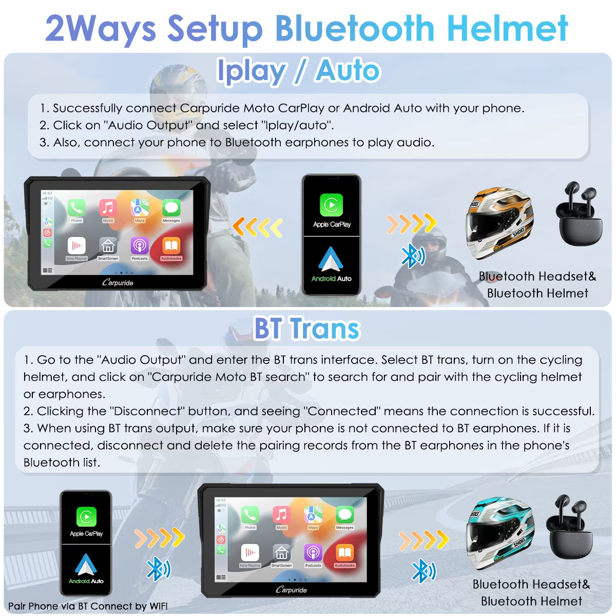 Carplay & Android Auto，Ip67 Smart Screen for Motorcycle Stereo, Light Sensor（702） ﻿