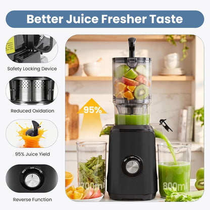 Cold Press Juicer Machines, Masticating Juicer with 4.25 Feed Chute