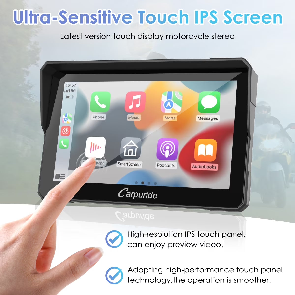 Carplay & Android Auto，Ip67 Smart Screen for Motorcycle Stereo, Light Sensor（702） ﻿