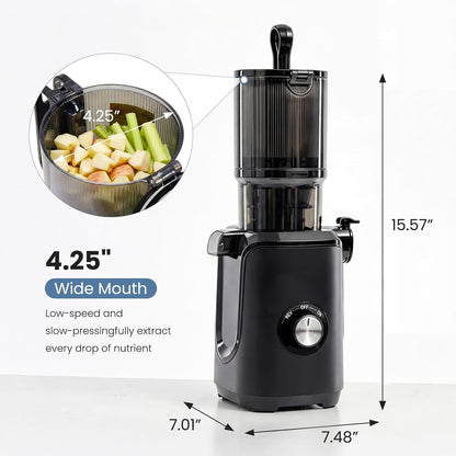 Cold Press Juicer Machines, Masticating Juicer with 4.25 Feed Chute
