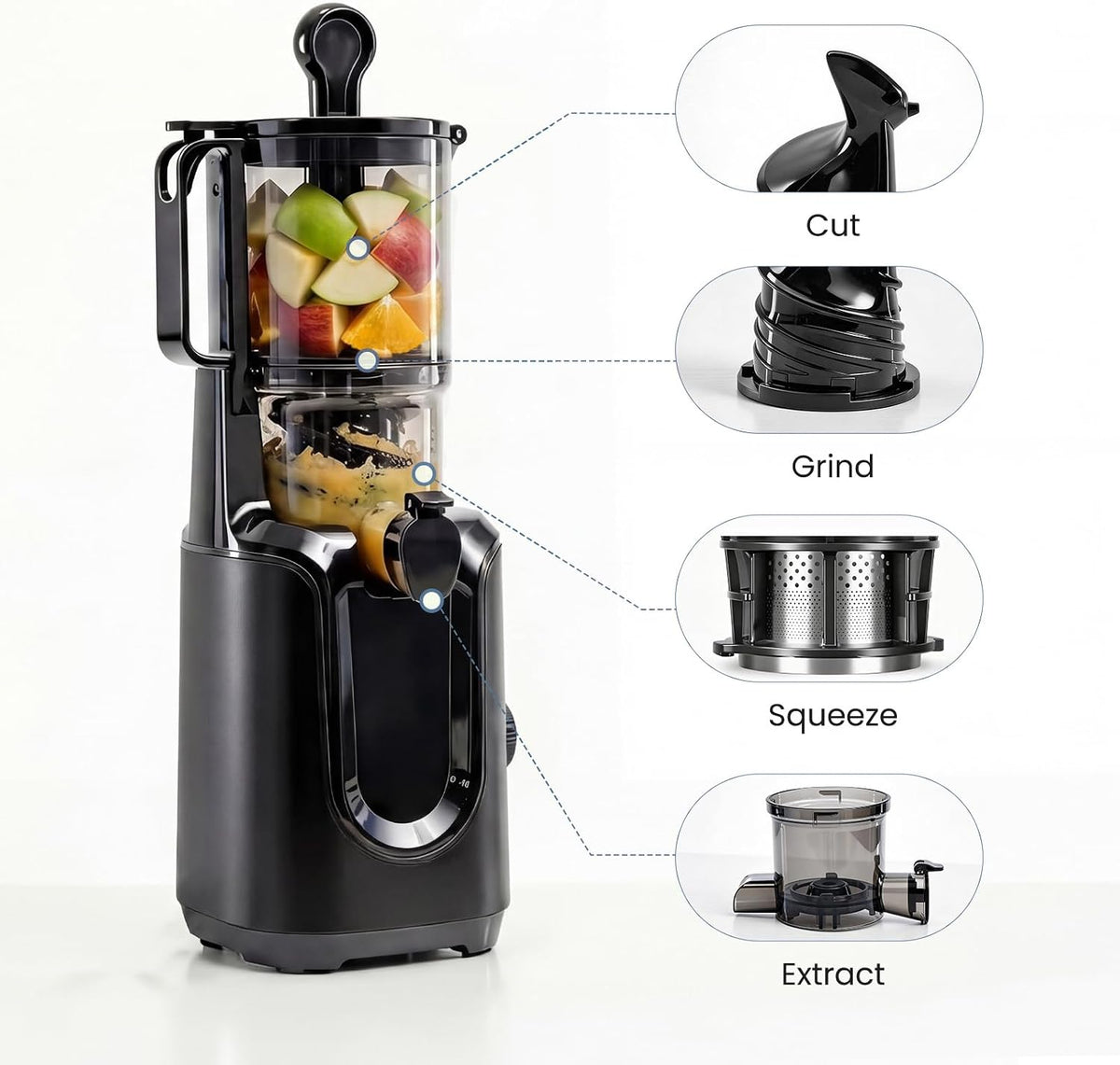 Cold Press Juicer Machines, Masticating Juicer with 4.25 Feed Chute
