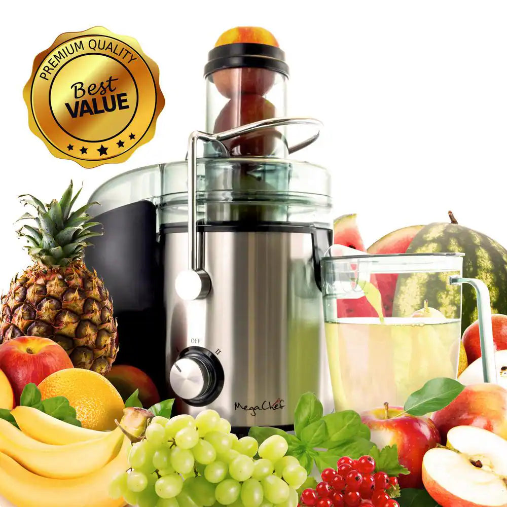 Stainless Steel Chrome Wide Mouth Juice Extractor, Juice Machine with Dual Speed Centrifugal Juicer