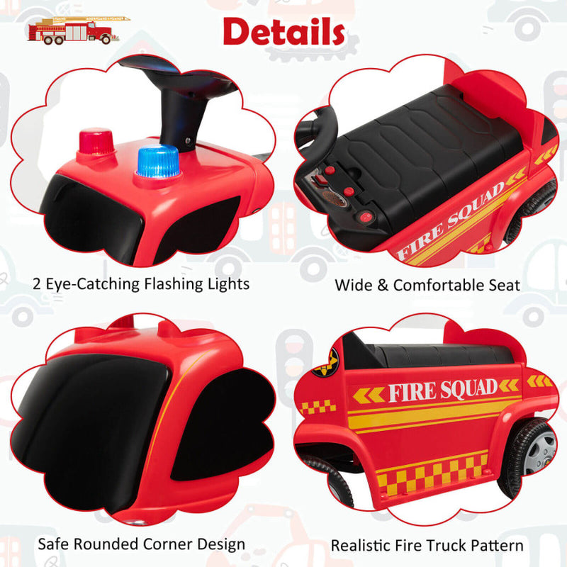 Kids Push Ride on Fire Truck with Ladder Bubble Maker and Headlights