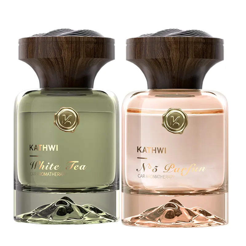 KATHWI New Luxury Mountain Forest Themed Car Fragrance - Car Accessories Interior, No.5 White Tea Qud Wood Balm Scent, Long-Lasting Aroma, 120Ml Single Bottle