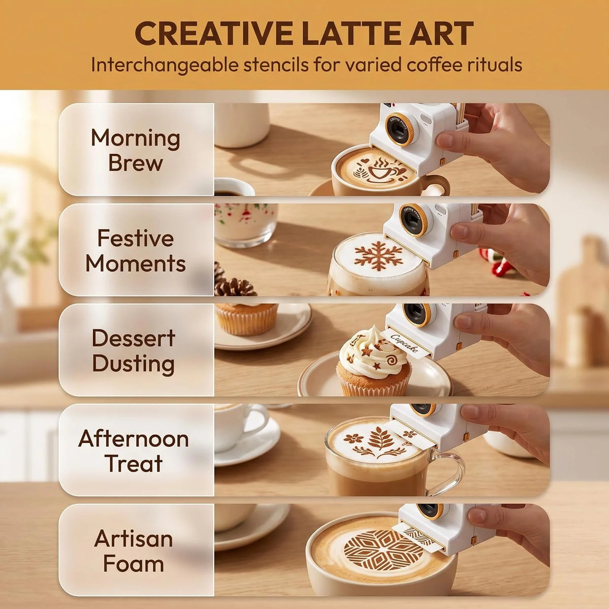 Camera Latte Art Maker – One-Click Coffee Stencil Printer