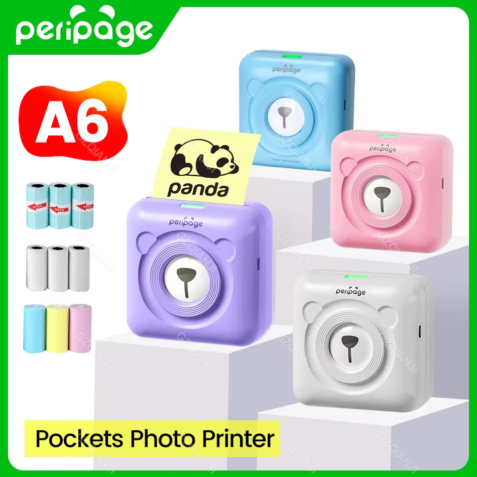Peripage A6 Mini Portable Thermal Printer Photo Pocket Label Sticker Printer Color Paper Roll 58Mm Wireless Picture Print Maker