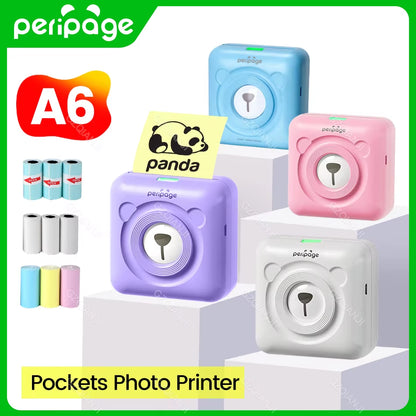 Peripage A6 Mini Portable Thermal Printer Photo Pocket Label Sticker Printer Color Paper Roll 58Mm Wireless Picture Print Maker