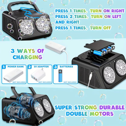Automatic Bubble Machine Upgrade Bubble Blower with 2 Fans, 20000+ Bubbles per Minute Bubbles for Kids Portable Bubble Maker Ope