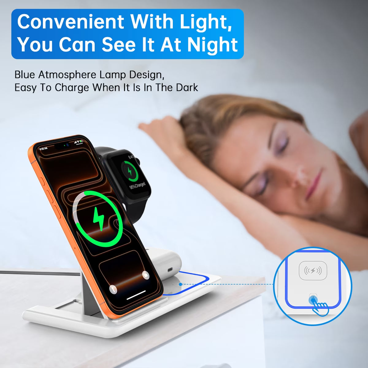 Wireless Charging Station, 18W 3 in 1 Charger Station, Fast Charging Dock Stand for Iwatch Series 11/10/9/8/7/6/SE/5/4/3, Compatible for Iphone 17/16 15 14 13 12 11 Pro Max/Samsung/ Airpod