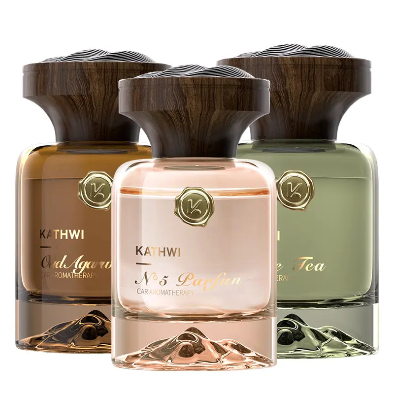 KATHWI New Luxury Mountain Forest Themed Car Fragrance - Car Accessories Interior, No.5 White Tea Qud Wood Balm Scent, Long-Lasting Aroma, 120Ml Single Bottle