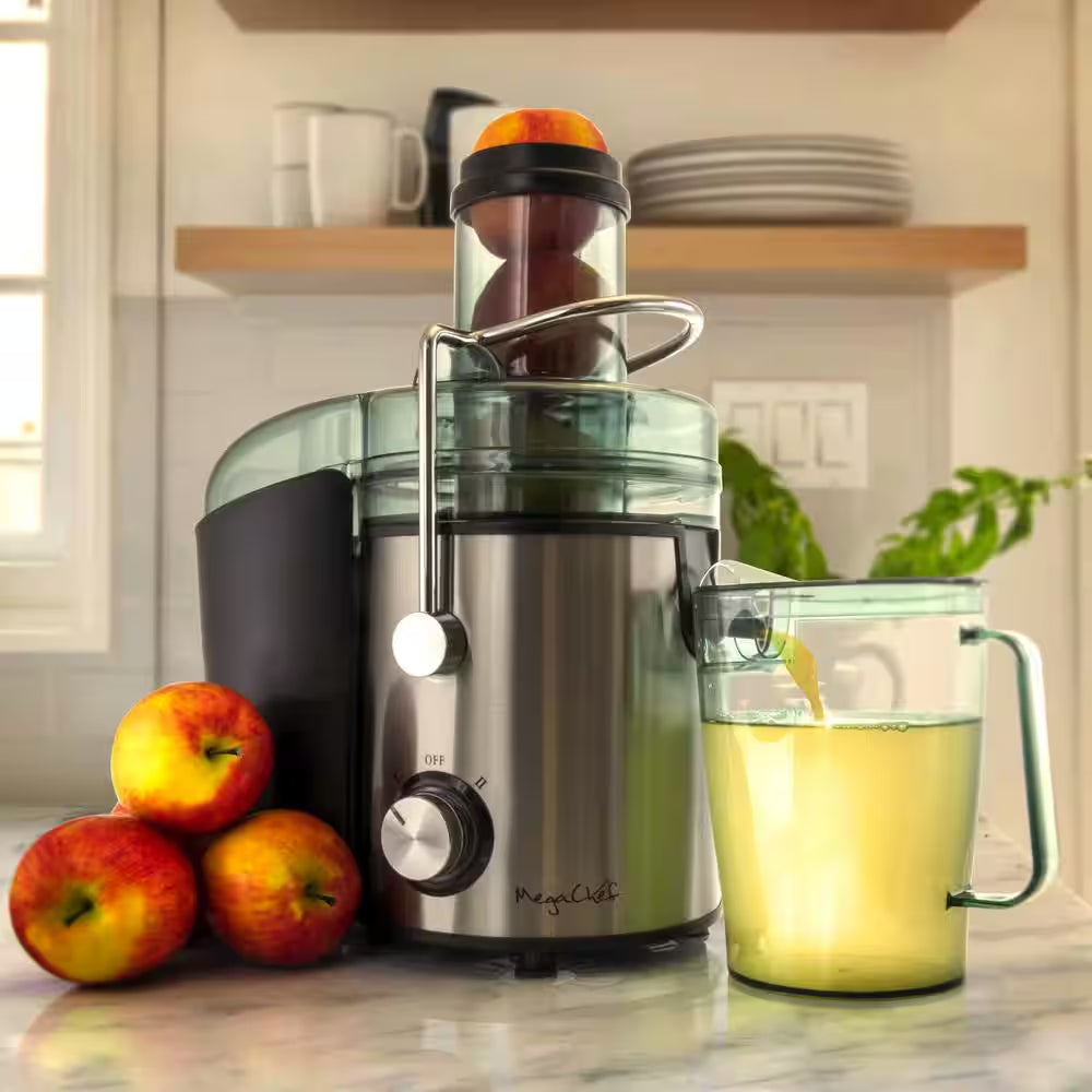 Stainless Steel Chrome Wide Mouth Juice Extractor, Juice Machine with Dual Speed Centrifugal Juicer