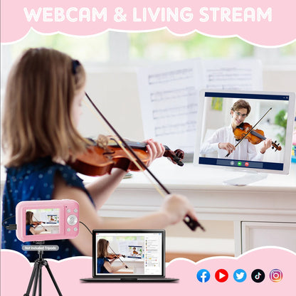 Digital Camera Kids Camera with 32GB Card FHD 1080P 44MP Vlogging Camera 16X Digital Zoom Portable Camera (Pink)